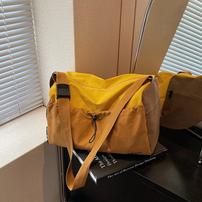 Outdoor Travel Bag, Large Capacity Color Blocked Luxury Crossbody Bag, Drawstring Trendy Yoga and Fitness Bags with Shoe Bag