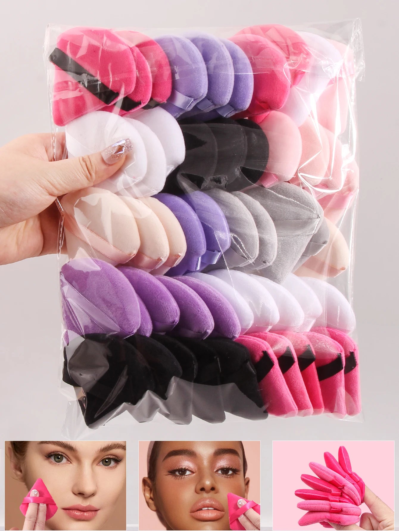 50Pcs Mixing colors randomly Triangle Powder Puff For Loose Powder Liquid Cosmetic Soft Plush Powder Puff Makeup Foundation Puff