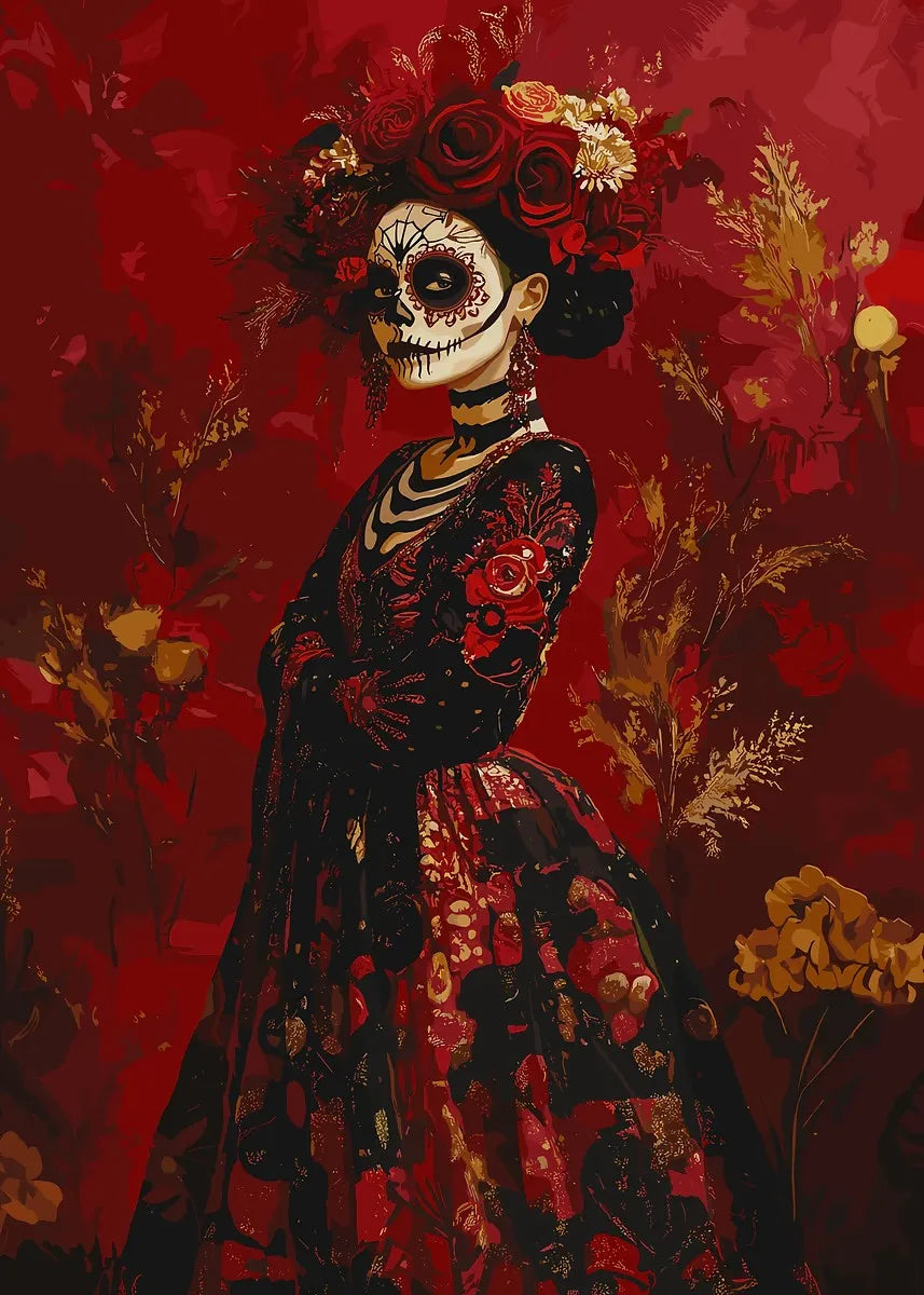 Classic Mexican Day Of The Dead Dance Posters Skeleton Makeup Woman Lit Candle Modern Prints Canvas Wall Picture Home Room Decor