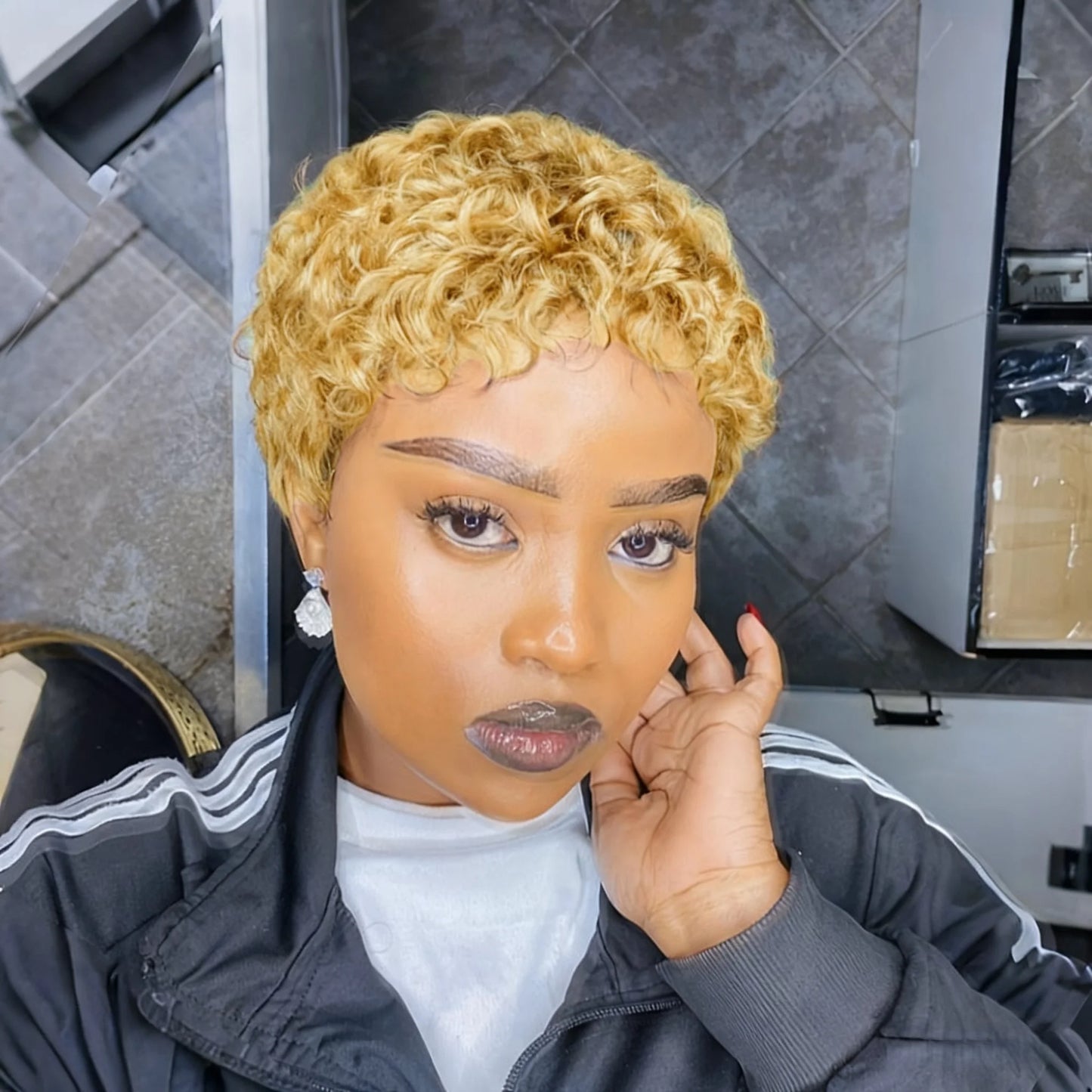 Jerry Curly Wave Pixie cut Human Hair Wig Short Hair Wig Wig Full Machine Made for Women