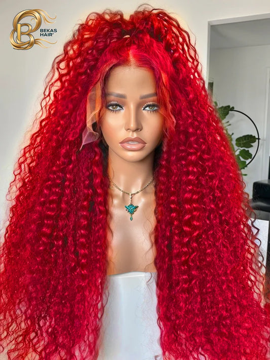 13x6 HD Hot Red Curly Lace Frontal Human Hair Wigs 4x4 5x5 Burgundy Lace Front Wigs Colored Deep Wave Frontal Wigs For Women