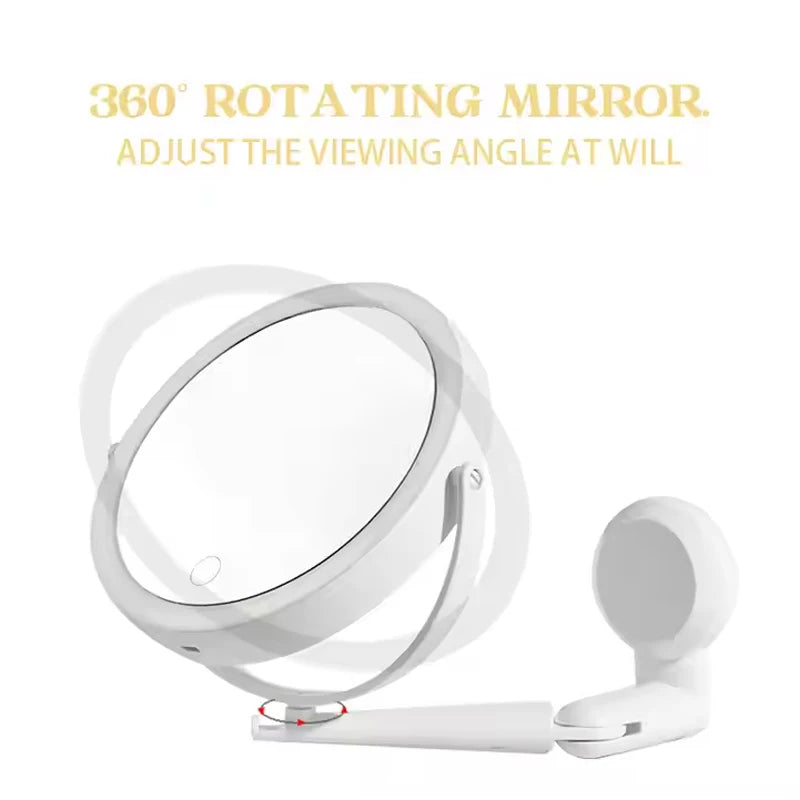 Wall LED Vanity Cosmetic Mirror with Touch Screen Foldable Dimming Makeup Mirror USB Charging 360 Rotation Double-sided Bathroom