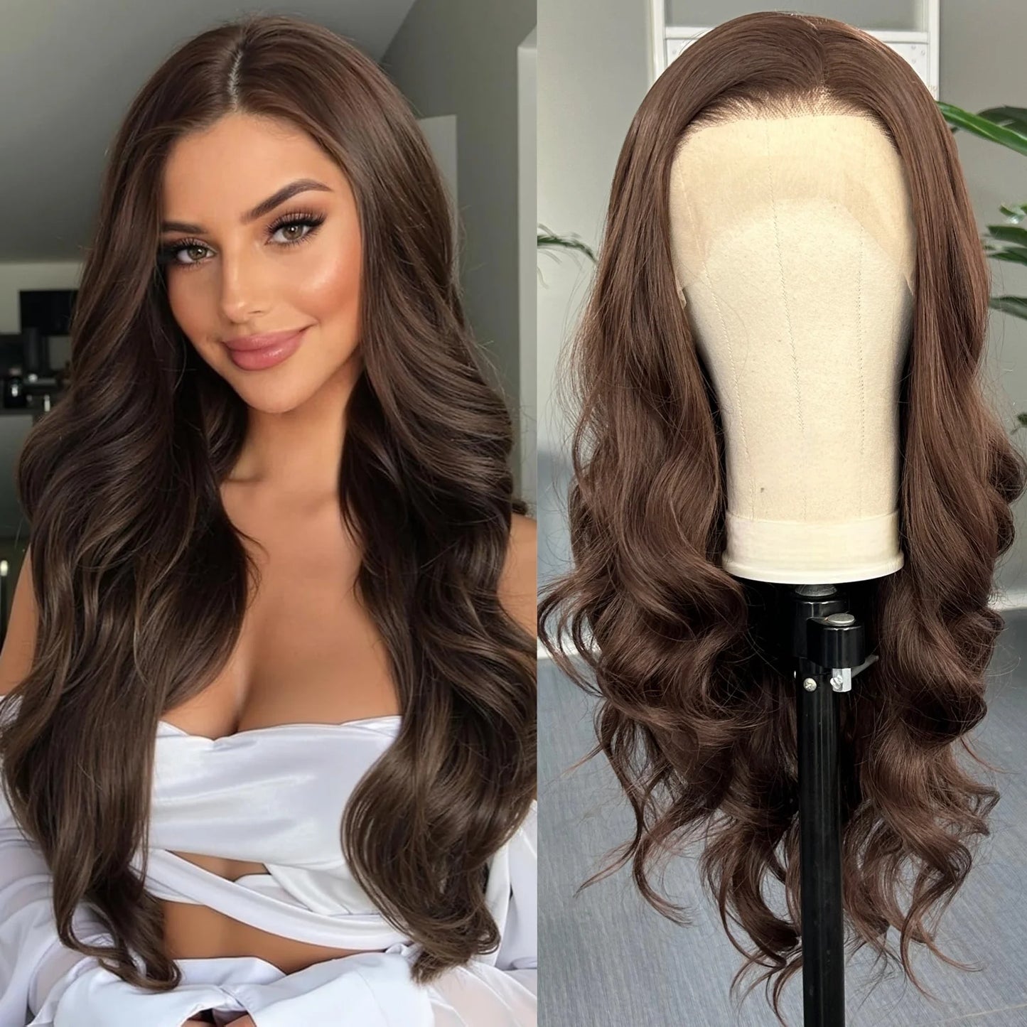 Platinum Blonde Long Wavy Synthetic Wig Free Part Loose Wave Natural Curly 13X4 Lace Front Wigs for Women Daily Party Cosplay