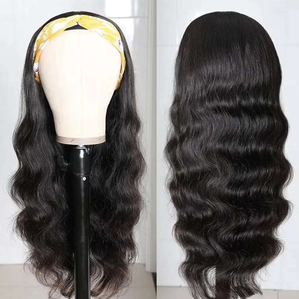 8 40 inches Body Wave Headband Wig Human Hair Bone Human Hair Wigs Full Machine Made Easy to Go 200% Density Human Hair Wigs
