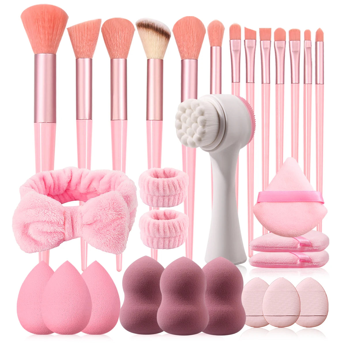 29pcs Tool Kit 13pcs Makeup Brush With 12Pcs Makeup Sponge Set&Face Wash Brush& Headband Wristband Make Up Accessories