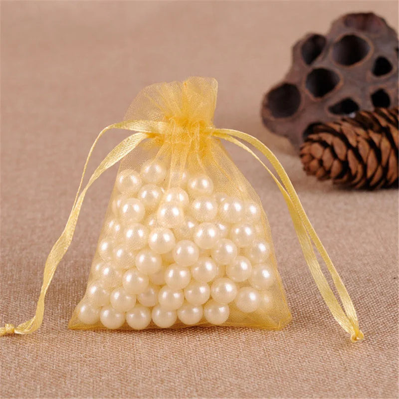 50pcs Organza Wedding Gift Jewelry Bag Packaging Net Organza Pochette Cadeau Organza Bags Bolsa Organza Gift Pouches 50%