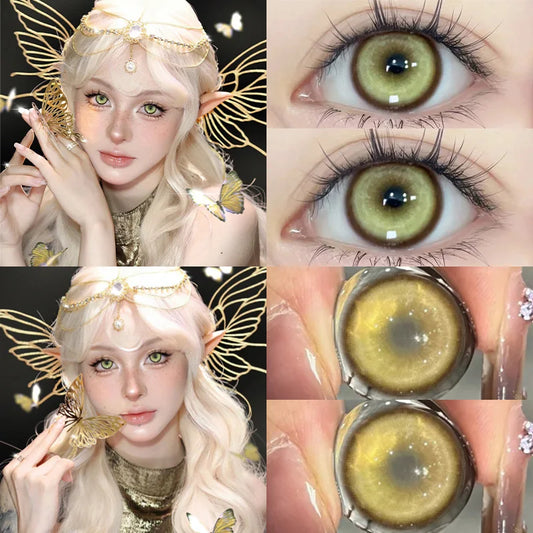 YIMEIXI 2 Pcs Cosplay Gold Colored Contacts Lenses with Degree Halloween Lenses Anime Purple Lenses Big Eyes Soft Makeup Pupils