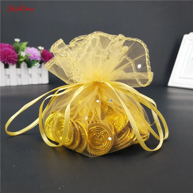 10/50/100Pc 26/35CM Gifts Round Organza Bag Gauze Element Drawable Bag Jewelry Pouches Wedding Favors And Wedding Party bags 6Z