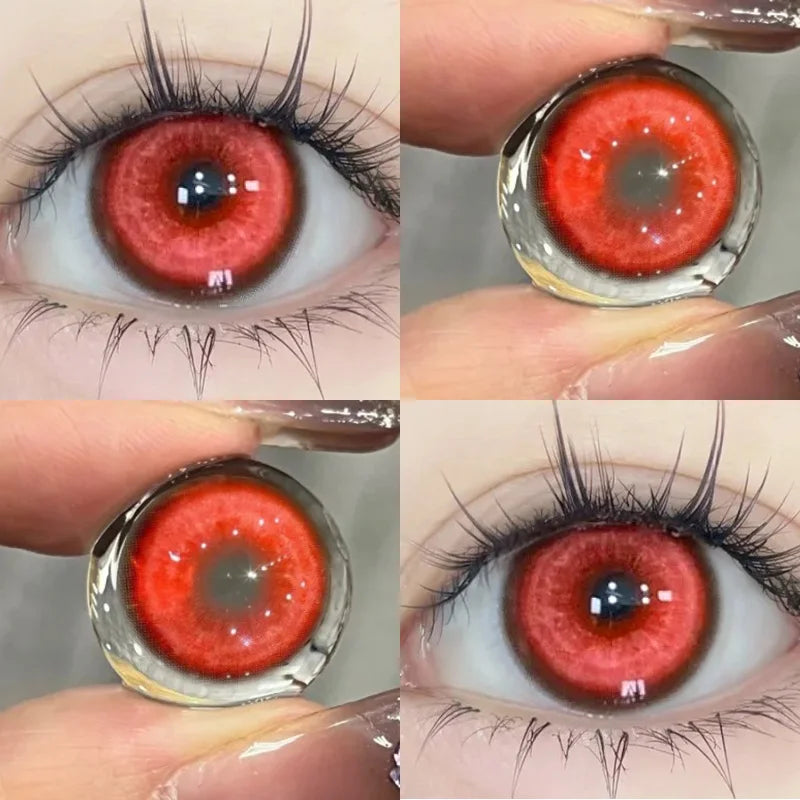 KSSEYE 2PCS Red Contact Lenses with Prescription Beauty Pupils Natural Soft Eye Pink Lenses Makeup Cosplay Fast Shipping Yearly