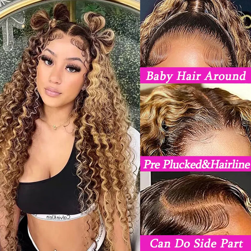 13x4 13x6 HD Lace Front Wig Human Hair Brazilian Water Wave Wigs 4/27 Colored Glueless Pre Plucked Curly Wigs For Black Women