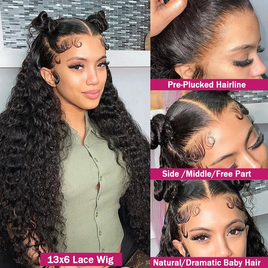 200 Density 40 Inch 13x6 Deep Wave Hd Lace Frontal Wigs Human Hair curly wigs Water Wave 13x4 Lace Front Wig For Black Women Wig