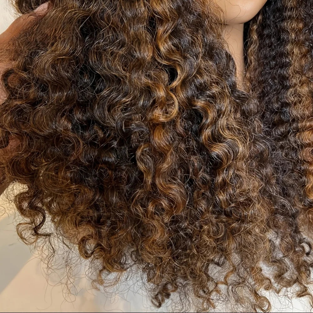 26Inch Soft Preplucked  Highlight Brown180Density kinky Curly Lace Front Wig Synthetic Baby Hair Glueless Daily Wear Wig