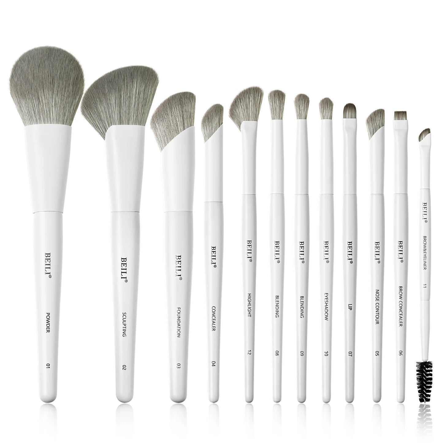 BEILI 12/15 PCS Professional Makeup Brushes Sets Vegan Premium Cosmetics Tool Kakubi Podwer Angled Contour Blush Eyeshadow Brush
