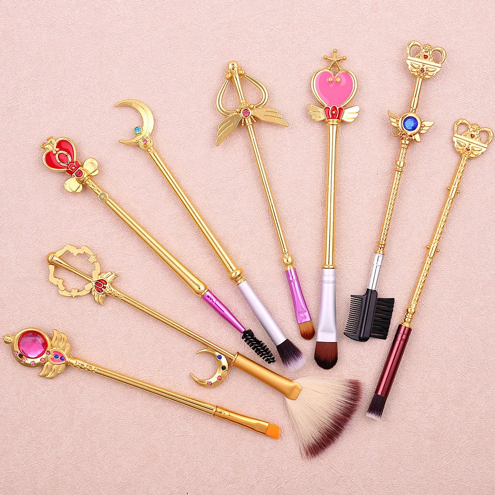 8pcs/set Sailor Moon Makeup Brushes Cartoon Figure Tsukino Usagi Wand Women Foundation Blush Eyeshadow Cosmetics Brushes Kits
