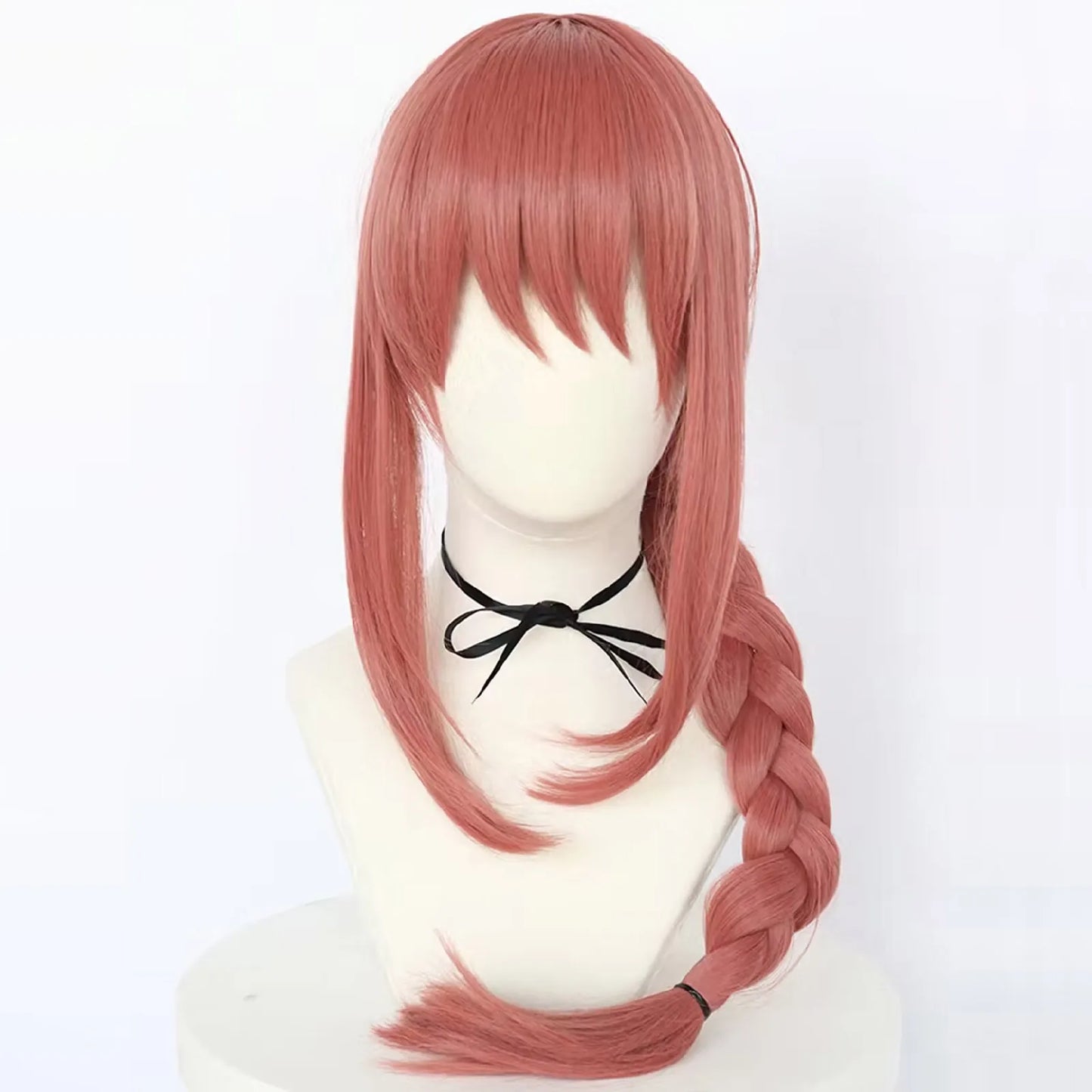 Chainsaw Man Synthetic Long Pink Red Braid Anime Bang Braided Makima Cosplay Wig for Halloween Christmas School Thanksgiving Day