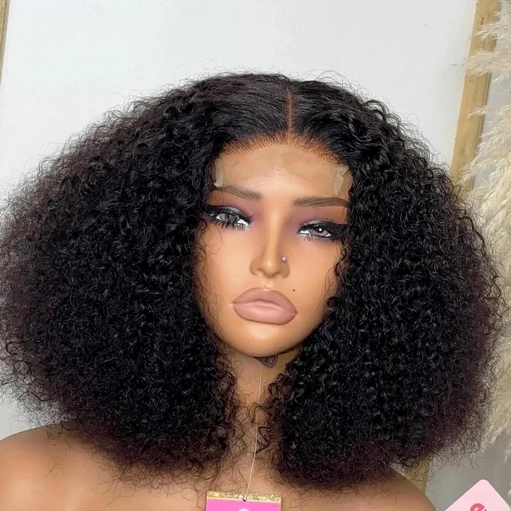 Soft Short Bob Free Part 180Densty Preplucked Glueless Kinky Curly Synthetic 13X4Lace Front Wig For Women With Baby Hair Daily