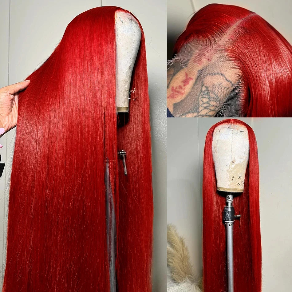 Bone Straight Hot Red Wig 13x4 13x6 Hd Lace Front Wigs Human Hair 30 40 Inch Brazilian Red Straight Lace Front Wig For Women