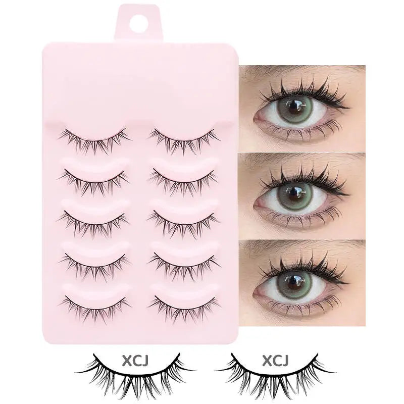 DINGSEN 5 Pairs Manga Lashes Eyes Lashes Soft Natural Long Eyelashes Fake Lashes Anime Wispy Strip False Eyelashes Makeup