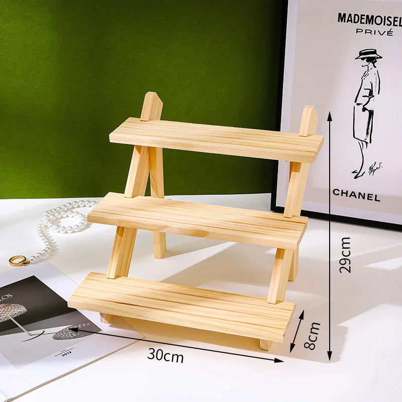 2-4 Tier Ear Stud Holder Wooden Jewelry Earring Dispaly Stand Shelf Cupcake Makeup Mini Figure Organizer Showcase Rack Riser