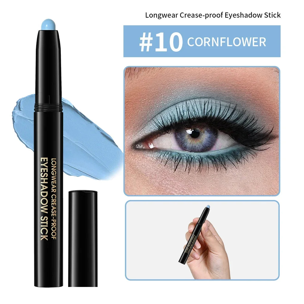 10 Colors Longwear Crease-proof Eyeshadow Pencil Stick Lasting Glitter Shimmer Matte Eye Shadow Highlighter Pen Eyes Makeup Tool