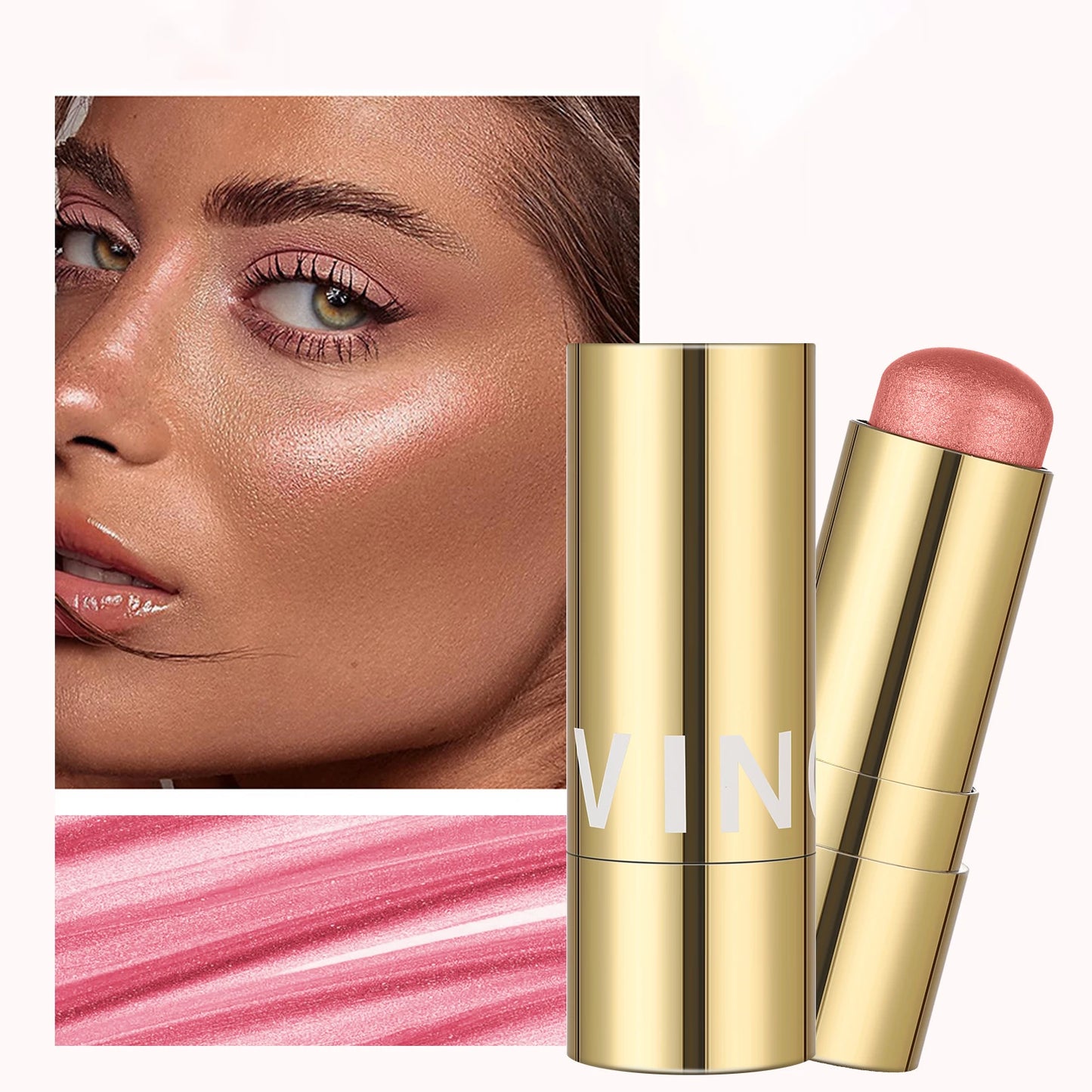 Cream Blush Stick Makeup, Shades with Highlighter, Shimmery lipstick, Long Lasting, Waterproof, Blendable Blush for cheeks