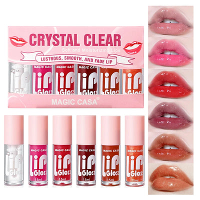 MAGIC CASA 6-Piece Set Water-Gloss Jelly Lip Oil - Plumping, Hydrating, Makeup Base, Long-Lasting Moisture