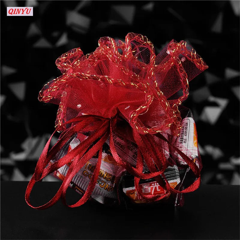10/50/100Pc 26/35CM Gifts Round Organza Bag Gauze Element Drawable Bag Jewelry Pouches Wedding Favors And Wedding Party bags 6Z