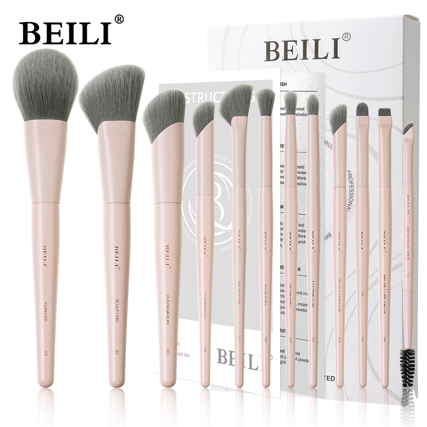 BEILI Vegan Professional Makeup Brush Set 12 Pcs Corn Bamboo Silk Angle Powder Foundation Eyeshadow Eyeliner Brushes Cosmetics