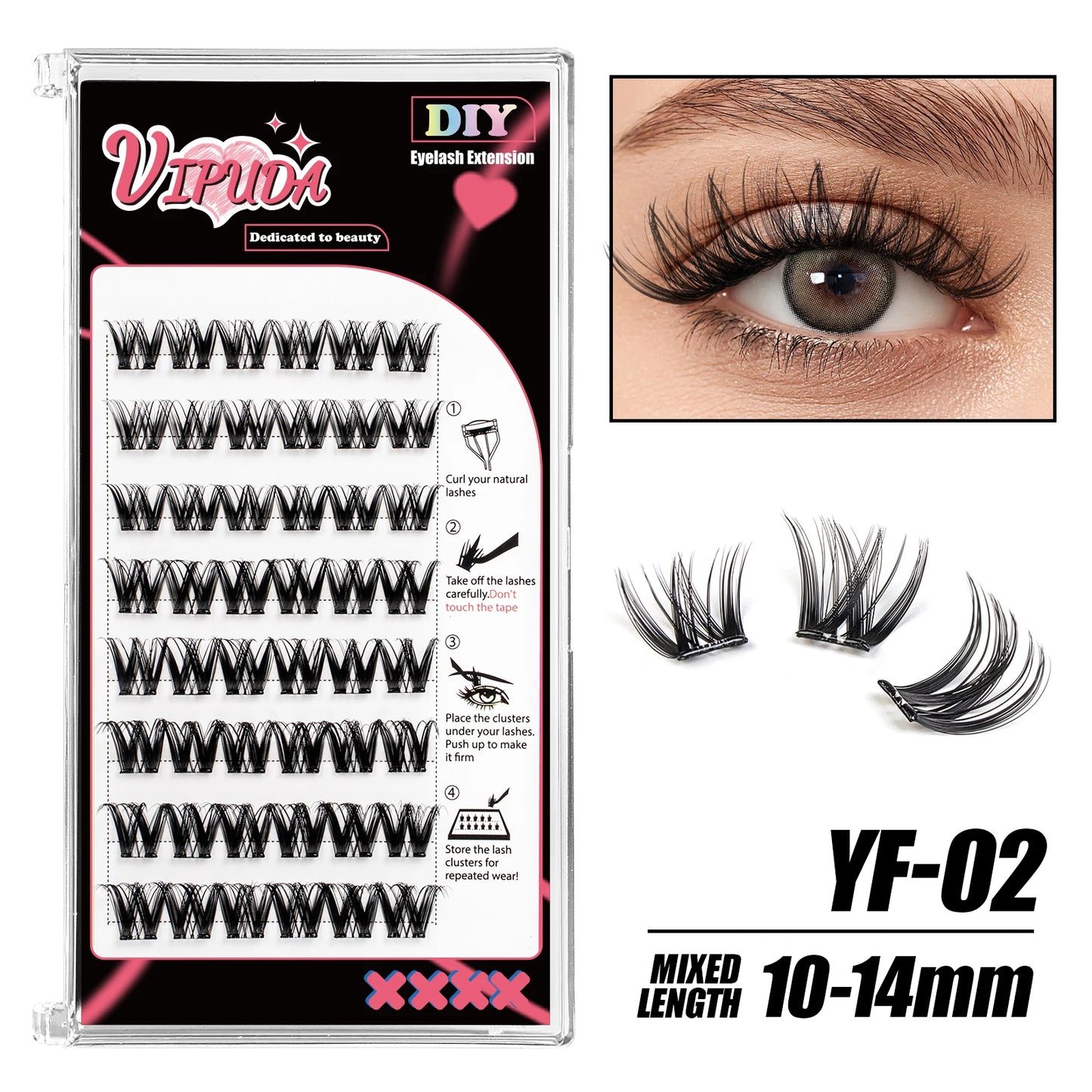 Vipuda Self Adhesive Cluster Lashes Press on No Glue Needed Segmented Eyelashes Reusable DIY Individual Eyelash Extension