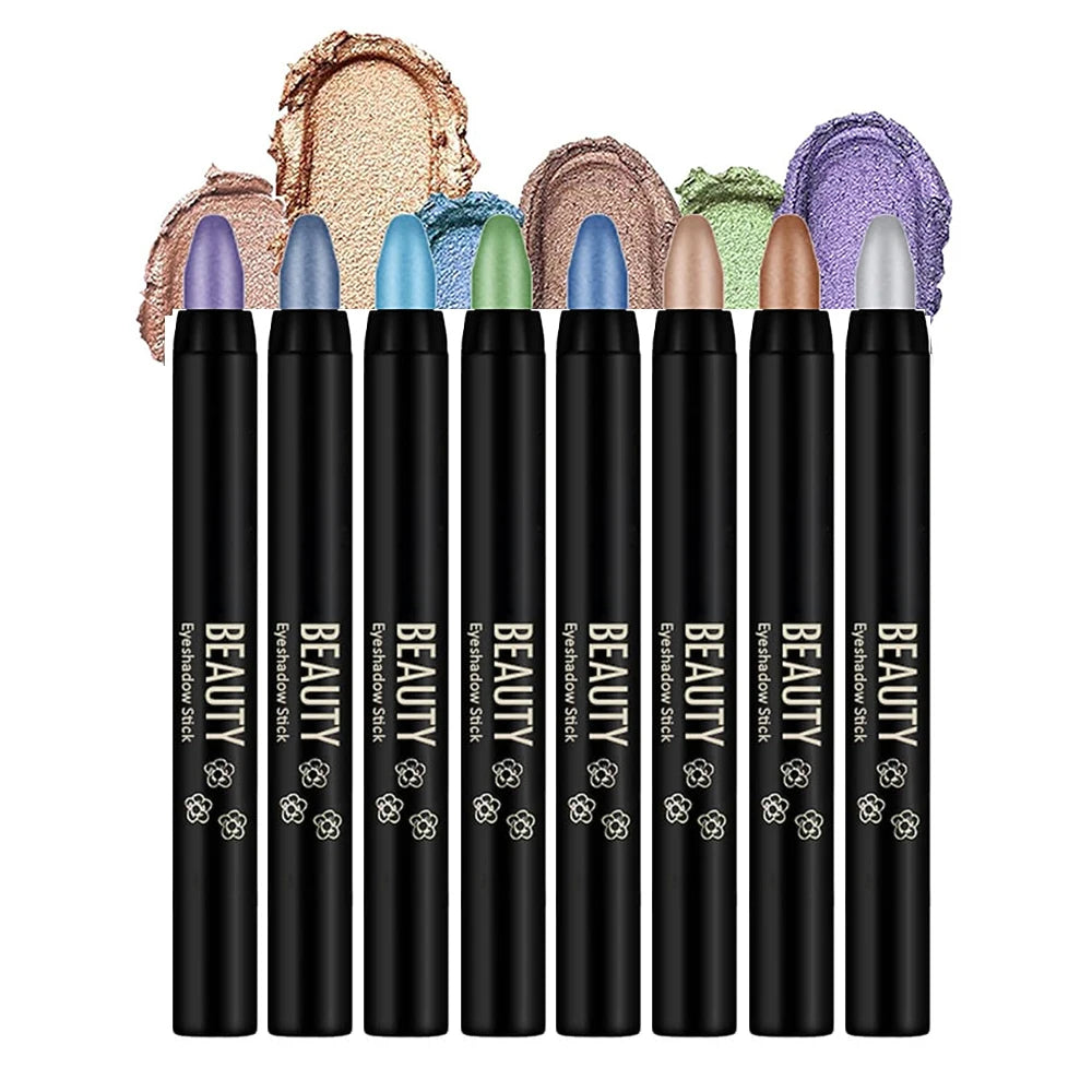 8Pcs Eyeshadow Brightener Stick Highlighter Eye Shadow Stick Colorful Eyeshadow Pencil Glitter Stick Pen Makeup for Women