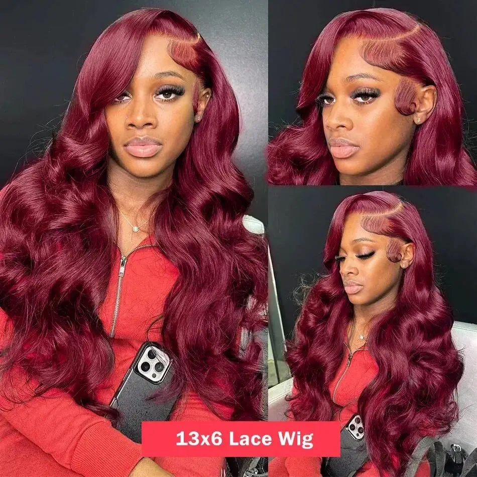 13x6 Body Wave Burgundy 99J Lace Front Human Hair Wigs Pre Plucked 180% Wine Red Lace Wigs For Women Colored Remy Wigs Body Wave