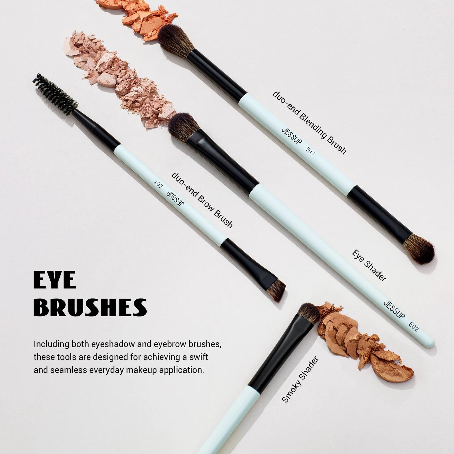 Jessup Makeup Brush Set Double Sided Makeup Brushes Foundation Contour Blush Blending Eyebrow Shadow,Fiber Bright Cyan T501