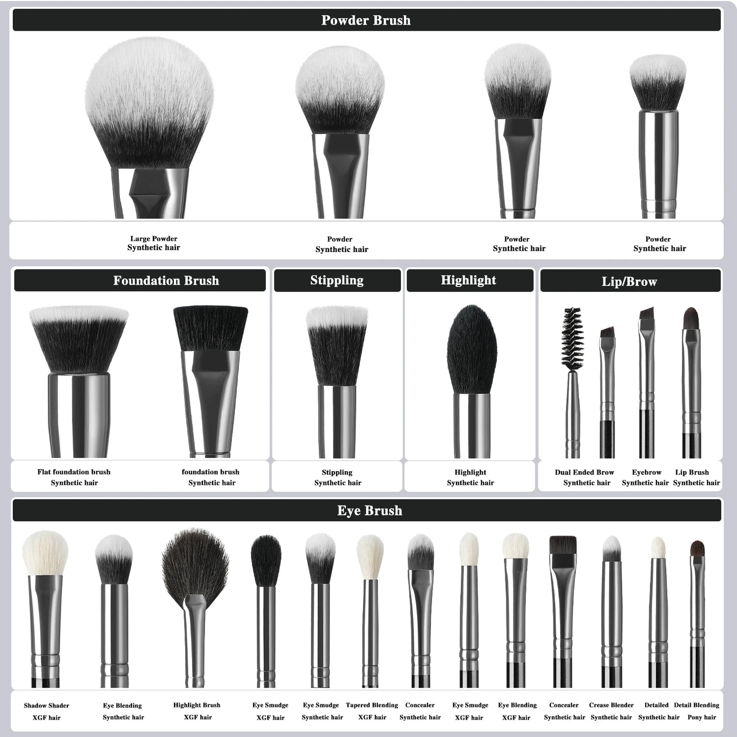 BEILI Professional Black Makeup Brushes Set Synthetic Hair Kabuki Foundation Blush Eyeshadow Smoky Brush Beauty Tool For Women