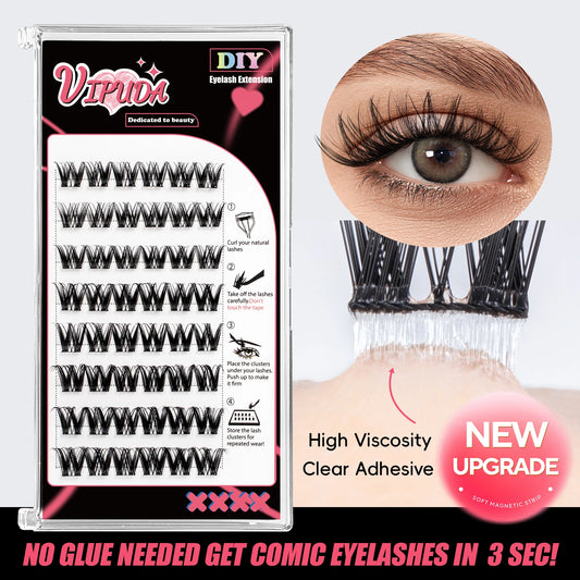 Vipuda Self Adhesive Cluster Lashes Press on No Glue Needed Segmented Eyelashes Reusable DIY Individual Eyelash Extension