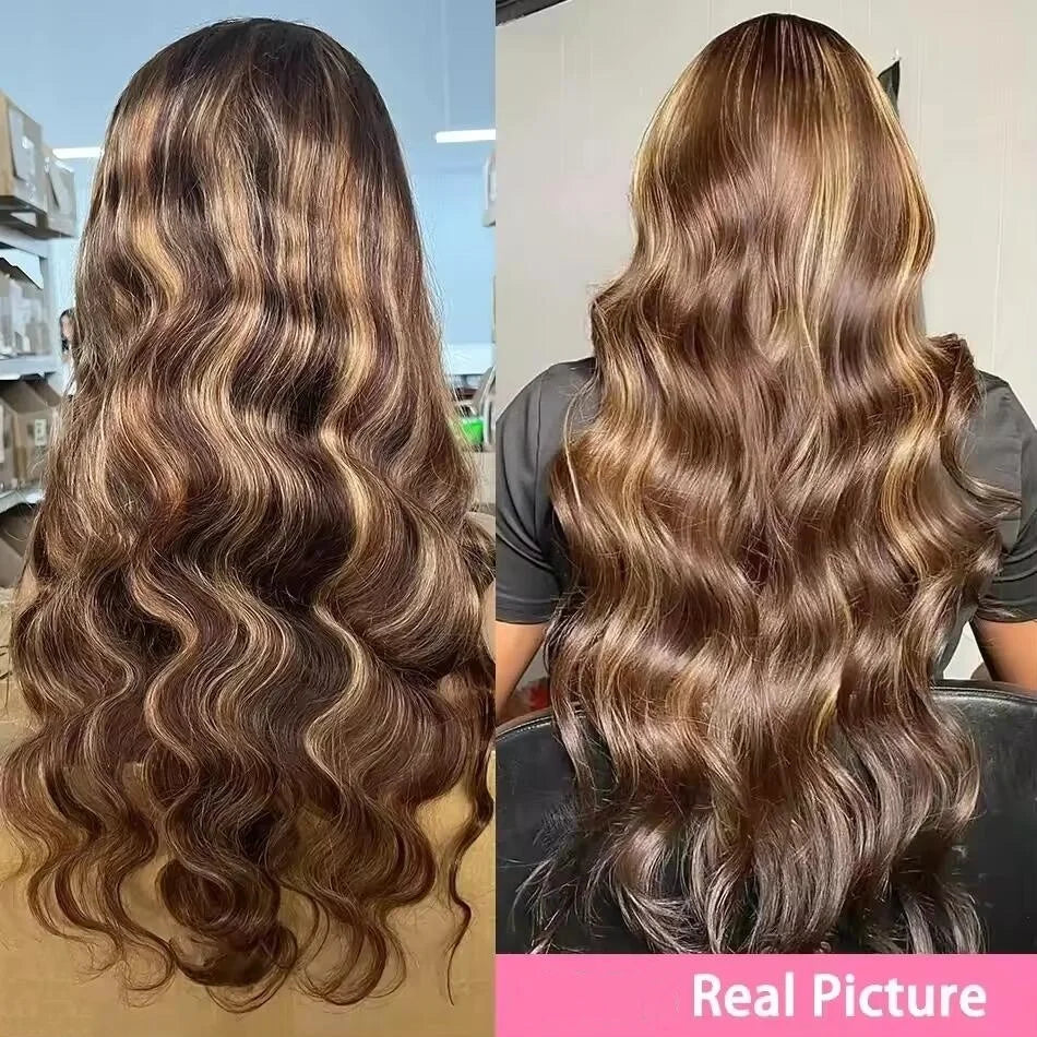 Peruvian Body Wave Highlight 13x4 Lace Front Wigs Human Hair Wigs For Women 4/27 Ombre Honey Blonde Body Wave Wigs Human Hair