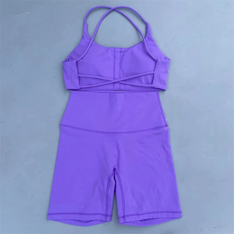 Solid Color Soft Gym Yoga Set Short Legging +Cross Back Sport Bra Tracksuit Women Gym Suit Comprehensive Training Jog Athletic