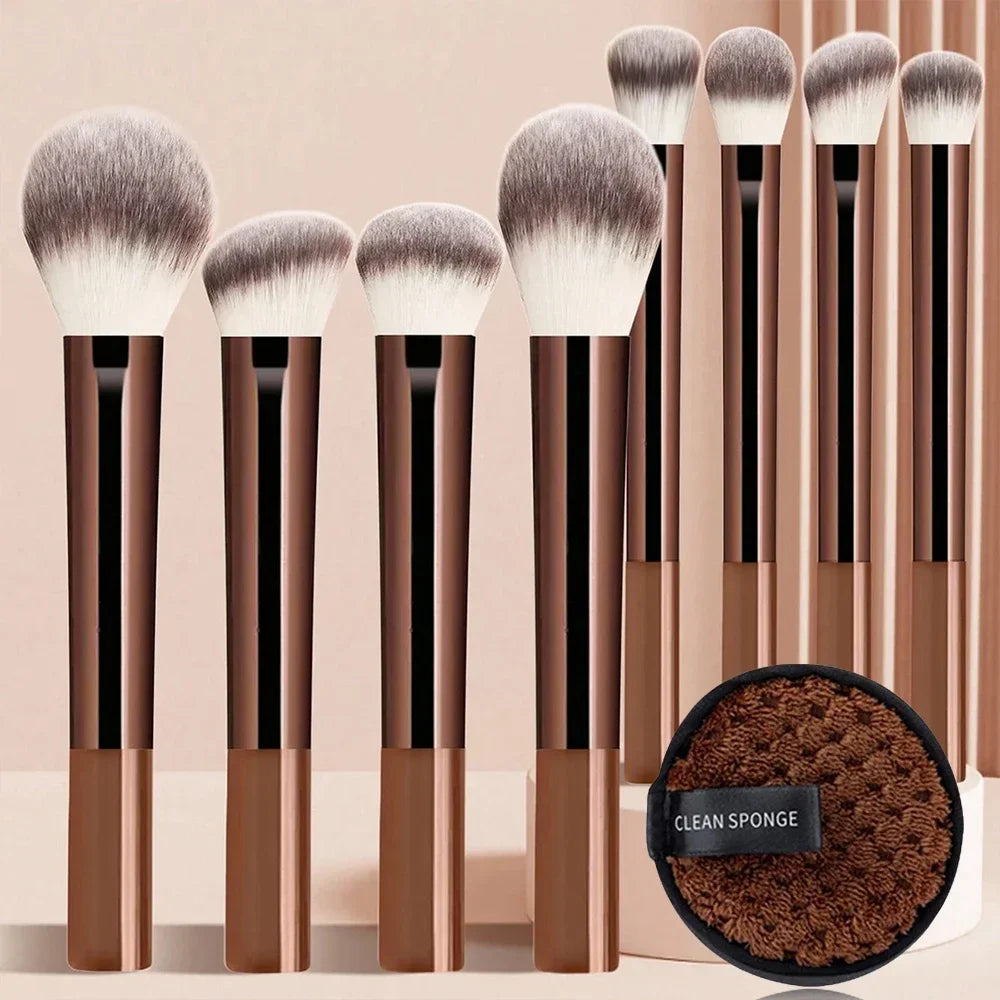 12pcs Professional Makeup Brush Set Incl. Eyeshadow, Powder, Blush Brushes, 2pcs Makeup Sponges, 1pc Powder Puff, Complete Trave
