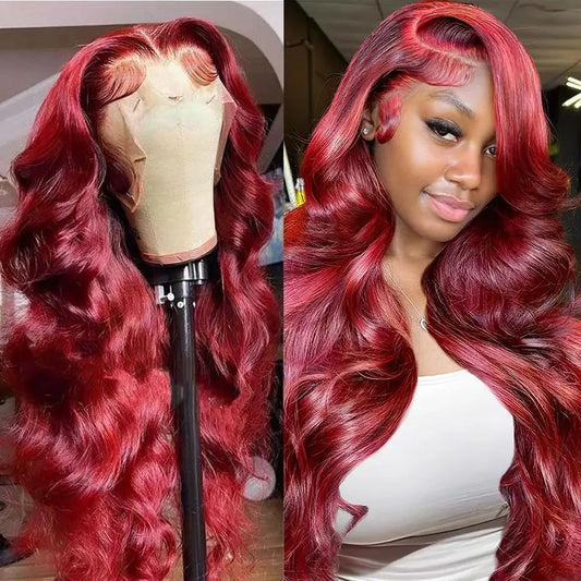 99j Burgundy 13x6 Hd Lace Frontal Human Hair Wigs Transparent Colored Body Wave Red Lace Front Wig 4x4 5x5 Closure Wig For Women