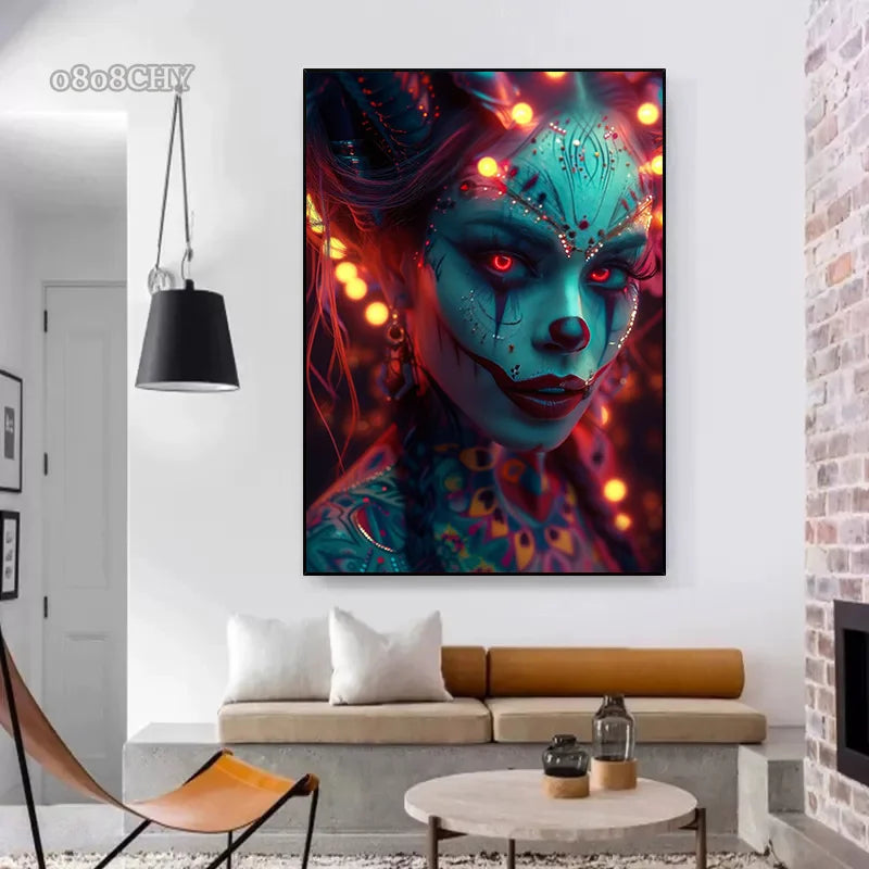 Cyber Mask Cool Girl Canvas Posters and Prints Halloween Makeup Girl Pictures Canvas Paintings for Home Bedroom Decor No Frame