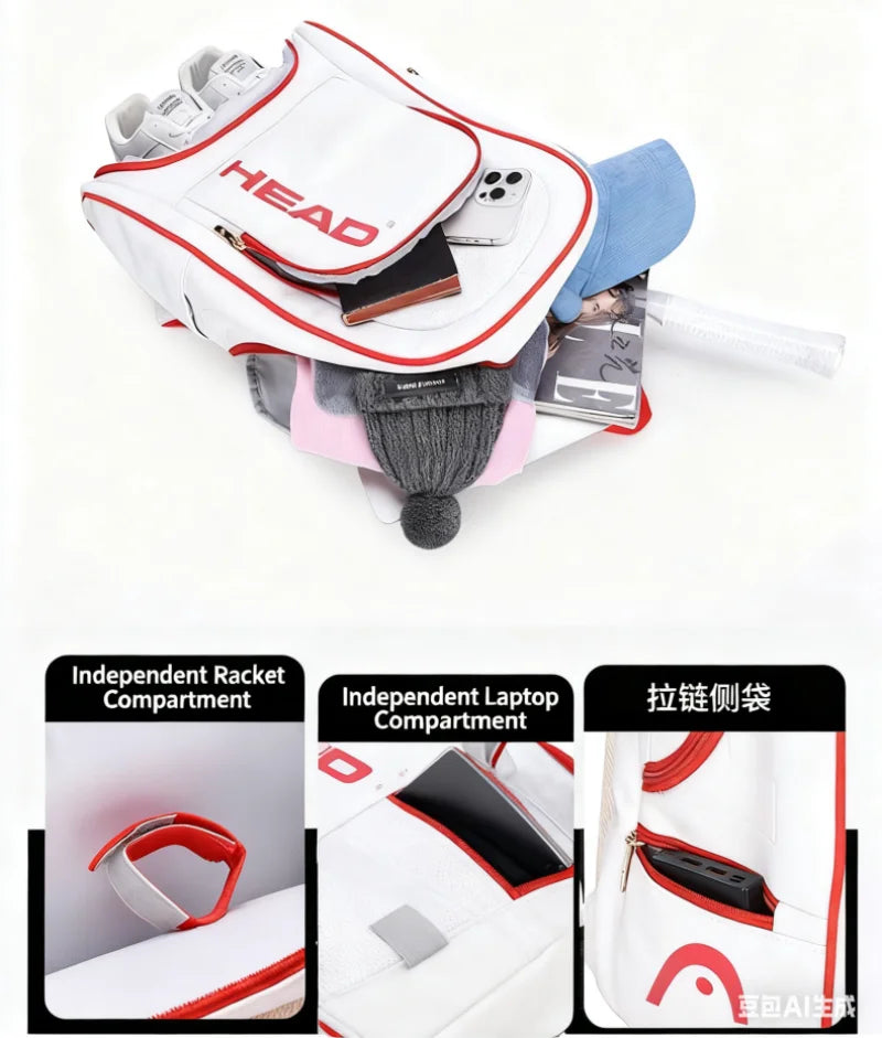 HEAD Tennis Backpack Multifunctional Waterproof Tennis Raquets Sports Bag Large Capacity Padel Court Bag With Shoe Compartment