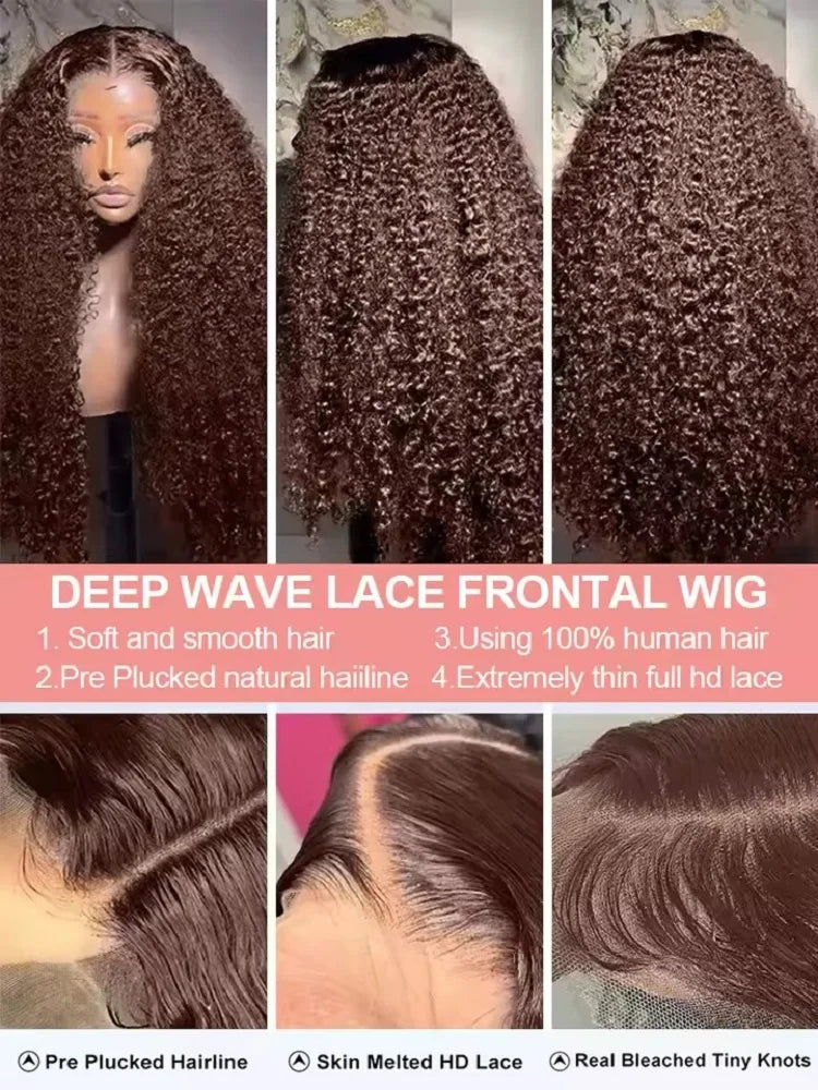 Chocolate Brown Lace Front Wigs 13x6 Hd Human Hair Lace Frontal Wig 13x4 Deep Wave Colored Wig For Women 250 Density Pre Plucked