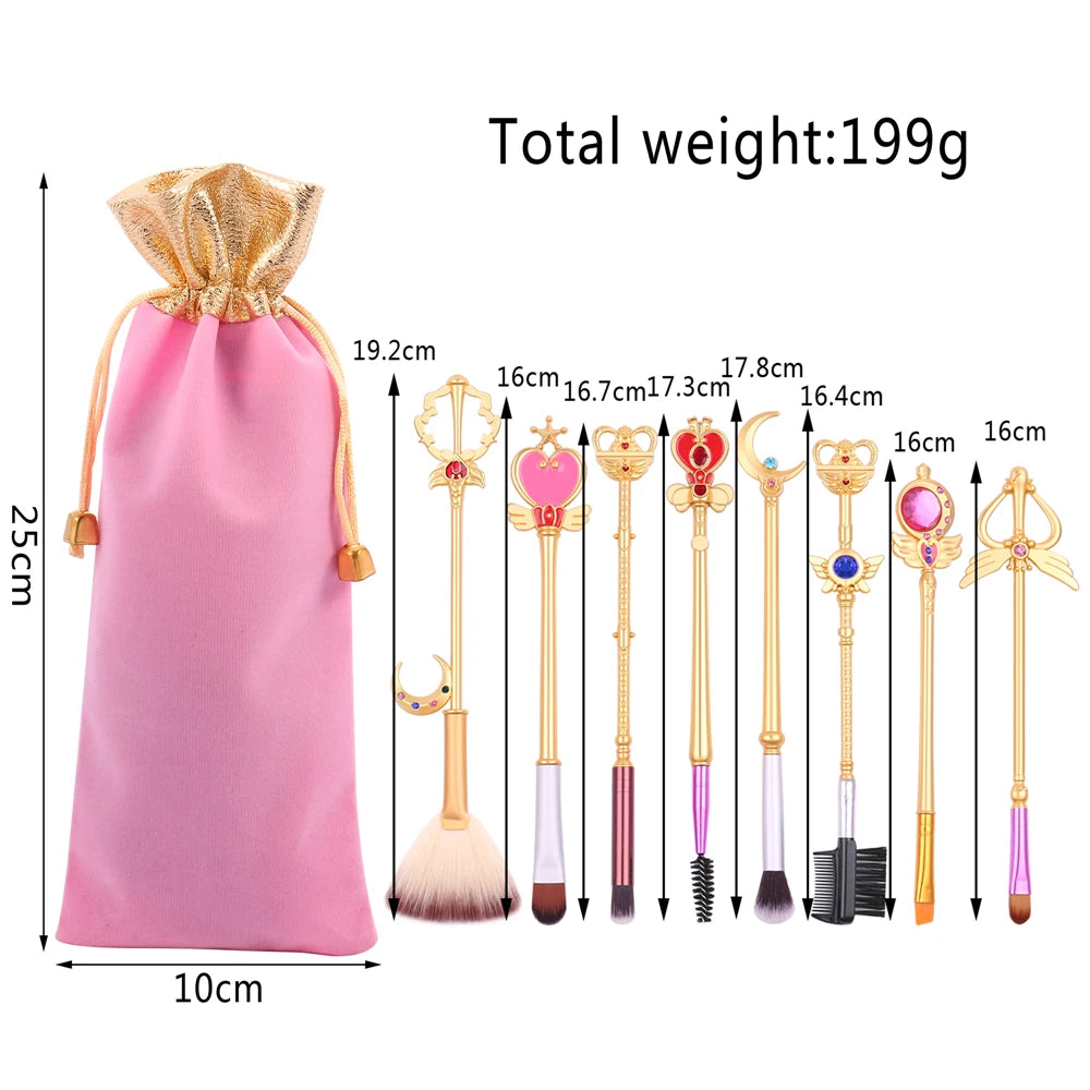 8pcs/set Sailor Moon Makeup Brushes Cartoon Figure Tsukino Usagi Wand Women Foundation Blush Eyeshadow Cosmetics Brushes Kits