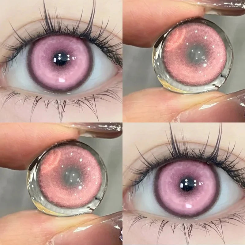 KSSEYE 2PCS Red Contact Lenses with Prescription Beauty Pupils Natural Soft Eye Pink Lenses Makeup Cosplay Fast Shipping Yearly