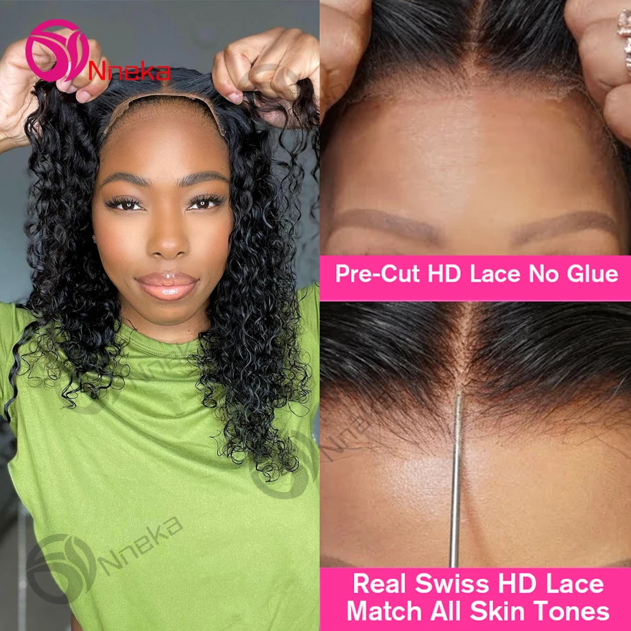 Glueless Wigs Human Hair Ready To Wear Pre Cut 4x4 5x5 Hd Lace Closure Deep Wave Curly Human Hair Wigs Brazilian Water Wave Wig