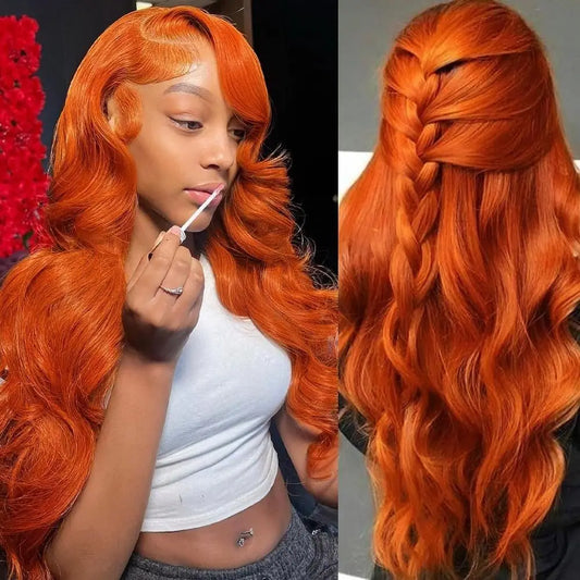 Ginger Orange 13x6 HD Lace Front Wigs Human Hair Wig Body Wave 13x4 Lace Frontal Wigs Colored Transparent Lace Wig For Women 360