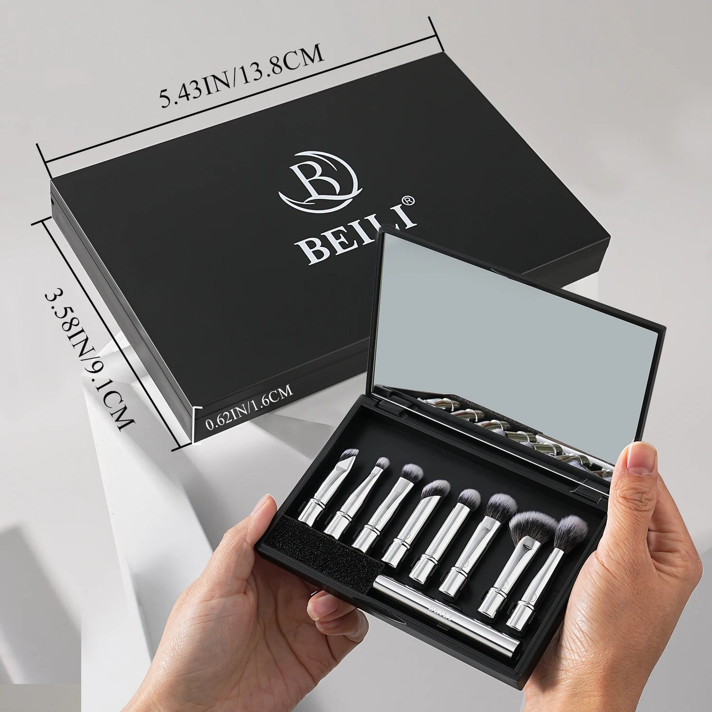 BEILI Portable Makeup Brushes Set For Professional Mini Mirror  Dual  8 Pcs Eyeshadow Contour Angle Brush Travel Cosmetic Tool