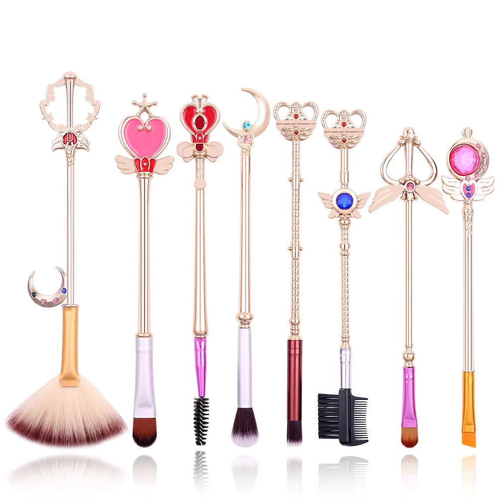 8pcs/set Sailor Moon Makeup Brushes Cartoon Figure Tsukino Usagi Wand Women Foundation Blush Eyeshadow Cosmetics Brushes Kits