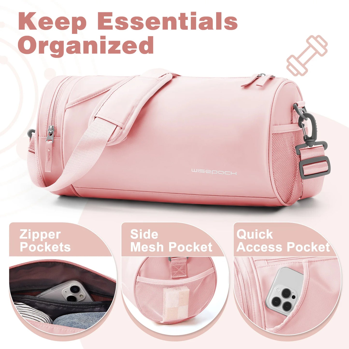 Women Men Gym Bag Sports Bag - Gym Bag with Wet Compartments for Travel, Sportsman Training Gym Bag,Travel Duffle Bag, Pool Bag