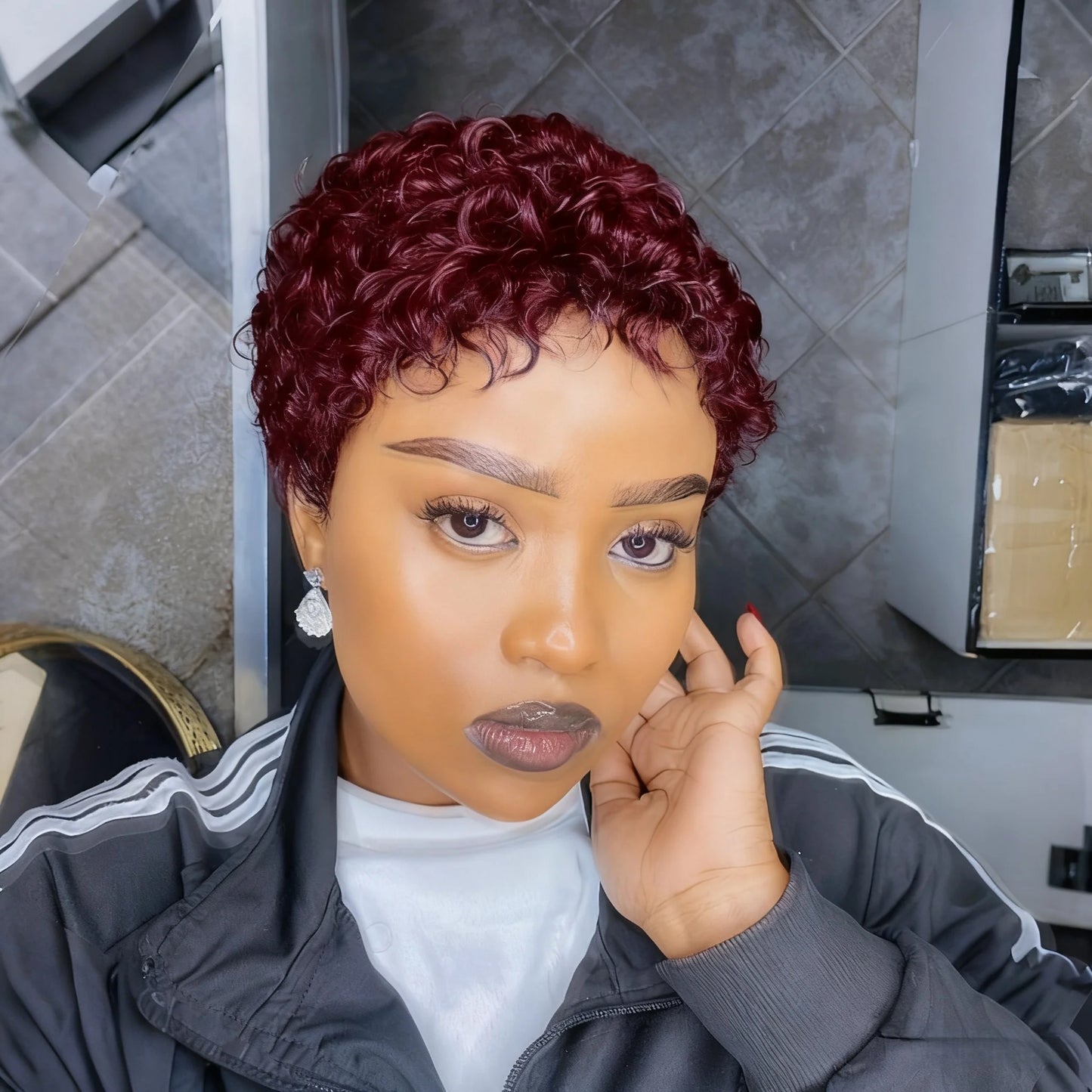 Jerry Curly Wave Pixie cut Human Hair Wig Short Hair Wig Wig Full Machine Made for Women