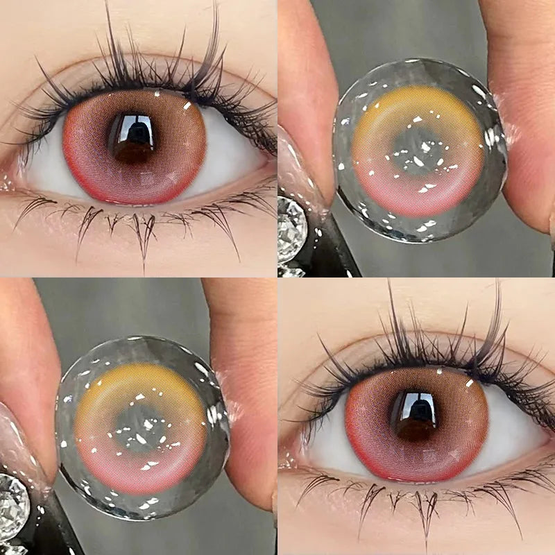 KSSEYE 2PCS Red Contact Lenses with Prescription Beauty Pupils Natural Soft Eye Pink Lenses Makeup Cosplay Fast Shipping Yearly